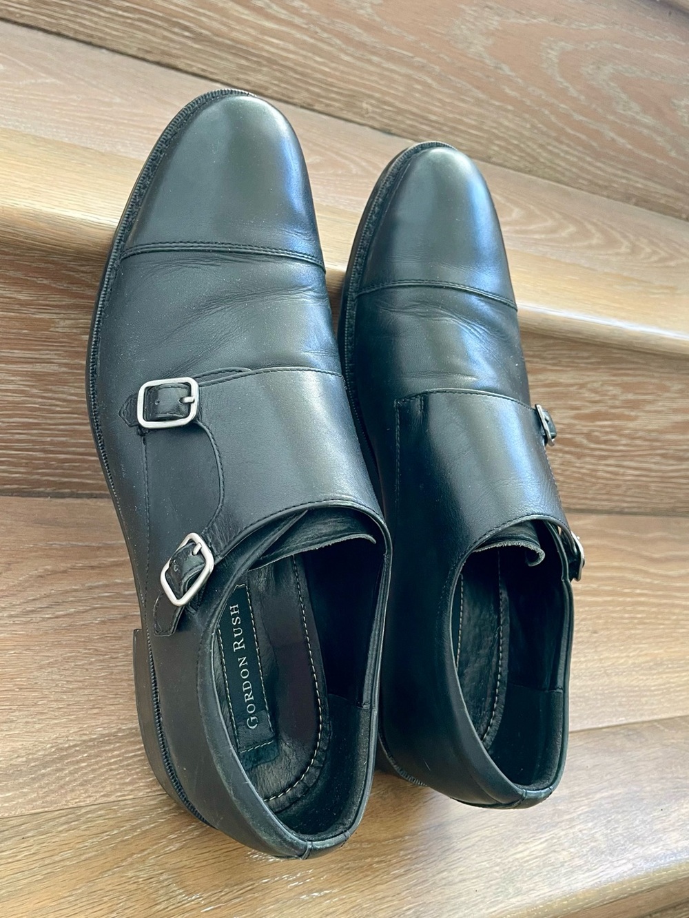 Gordon Rush Black Leather Double Monk Strap Dress Shoes